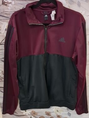 adidas Men’s Maroon and Black Zip-Front Jacket